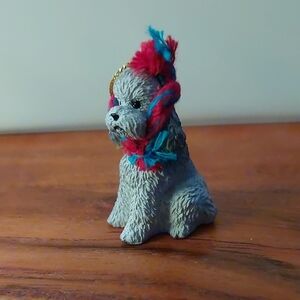 Adorable Poodle Figurine with Red & Green Scarf